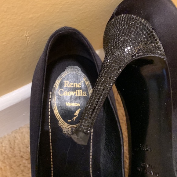 Rene Caovilla YASMINE CRYSTAL BLACK PUMP satin with jewelled trimmed sole/heel - Picture 4 of 10